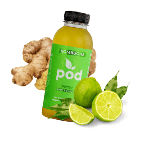 Kombucha Tradicional Pod Sabor Limão e Gengibre 12un – 400ml