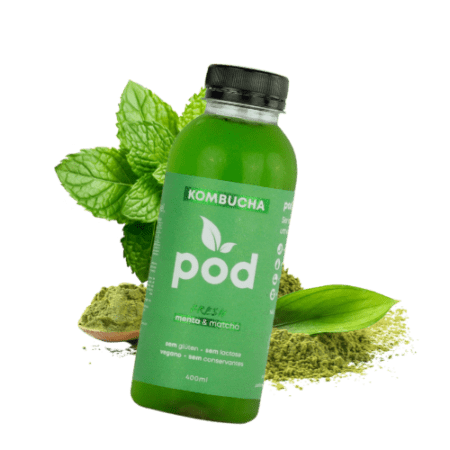 Kombucha Tradicional Pod Sabor Menta e Matchá 12un – 400ml