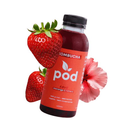 Kombucha Tradicional Pod Sabor Morango e Hibisco 12un – 400ml