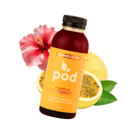 Kombucha Tradicional Pod Sabor Maracujá e Hibisco 12un – 400ml